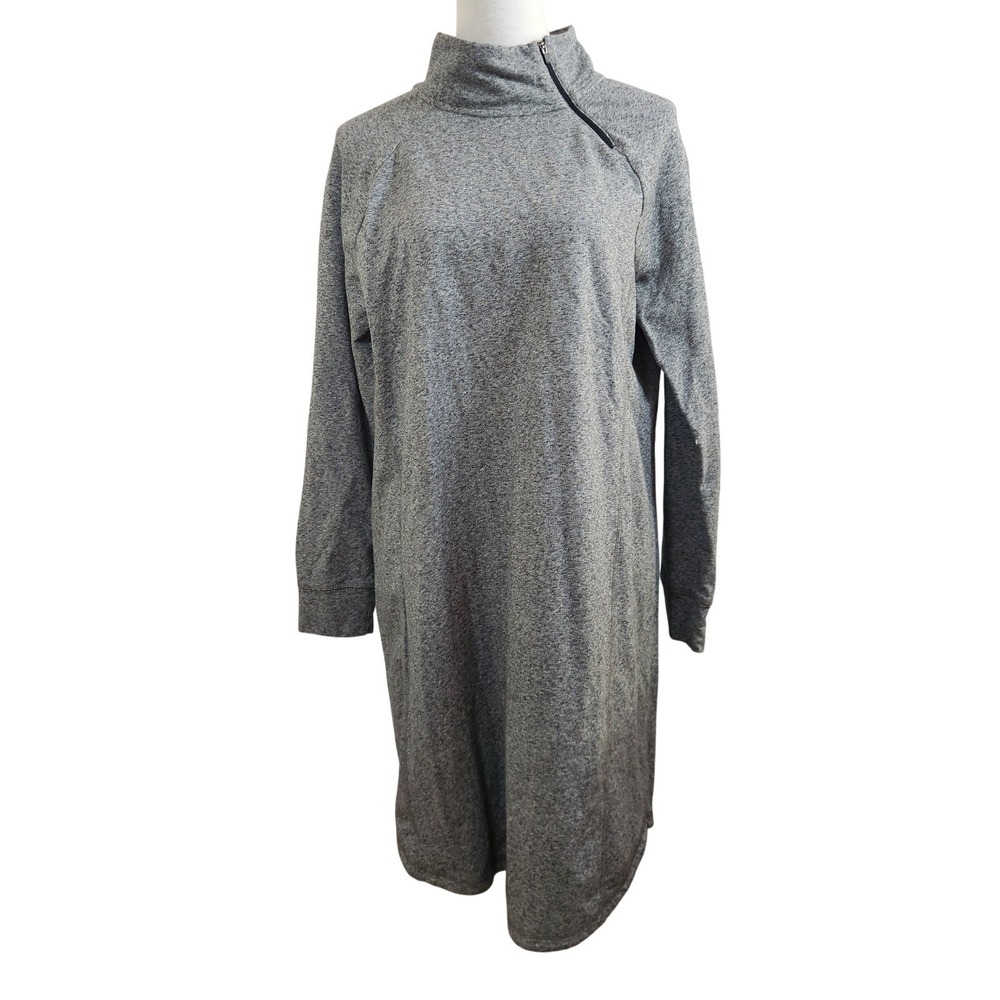 T by Talbots Grey Heathered Asymmetrical Zip Mock Neck Sweatshirt Dress Large L